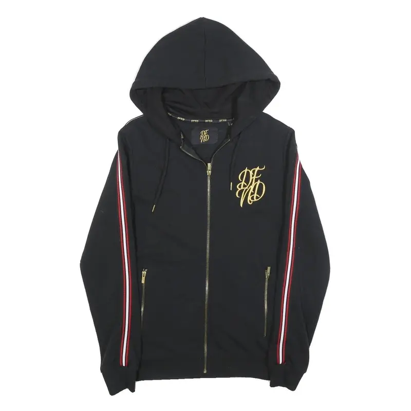 Nfnd Mens Black Zip Up Hoodie Xs Gold Logo Striped Sleeve Cotton Blend 1