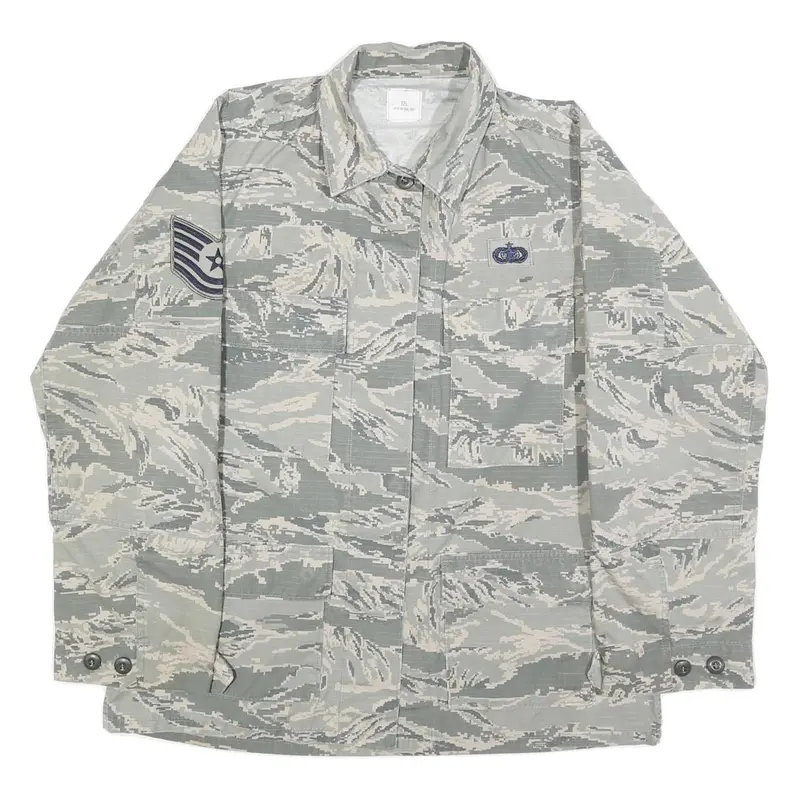 Nib Bir Womens Grey Cotton Blend Casual Button Jacket L Military Camouflage 1