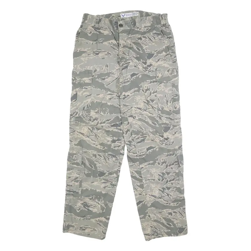 Nib/Ncw Mens Cotton Blend Green Camouflage Regular Cargo Trousers W34 L31 Button 1