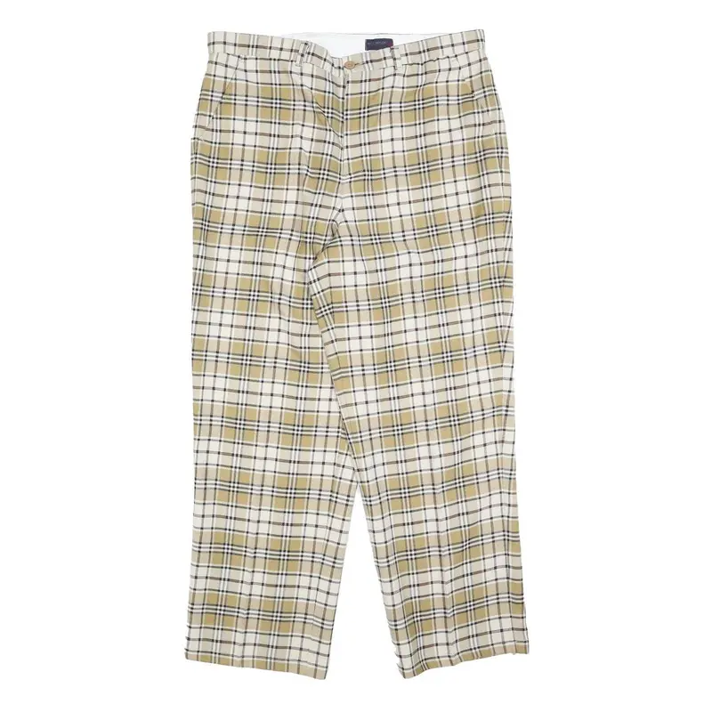 Nick Taylor Womens Polyester Blend Beige & Cream Check Relaxed Straight Trousers 1