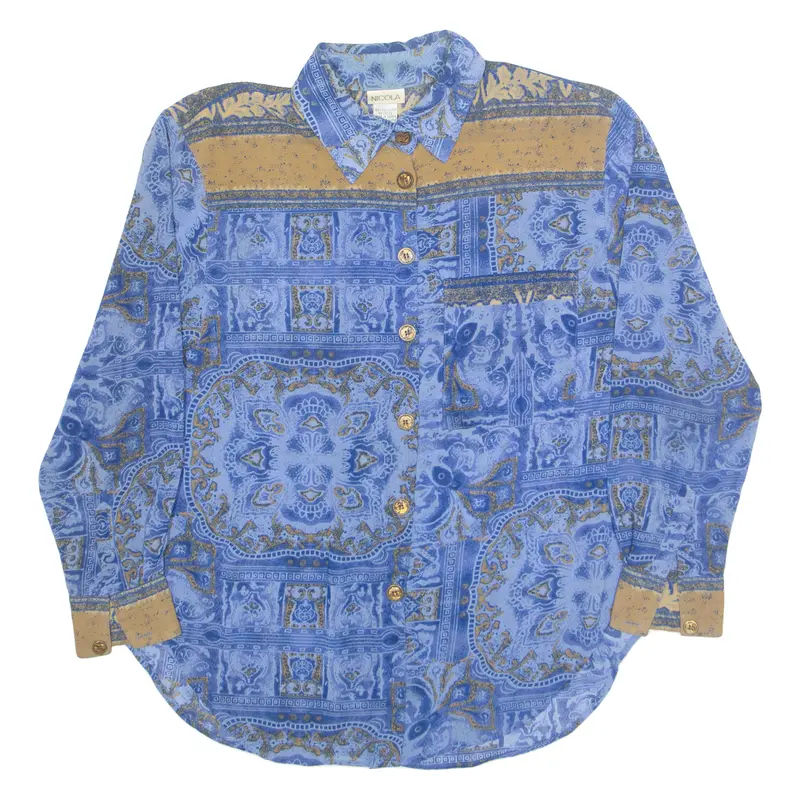 Nicola Womens Printed Shirt Blue Collared Long Sleeve M 1