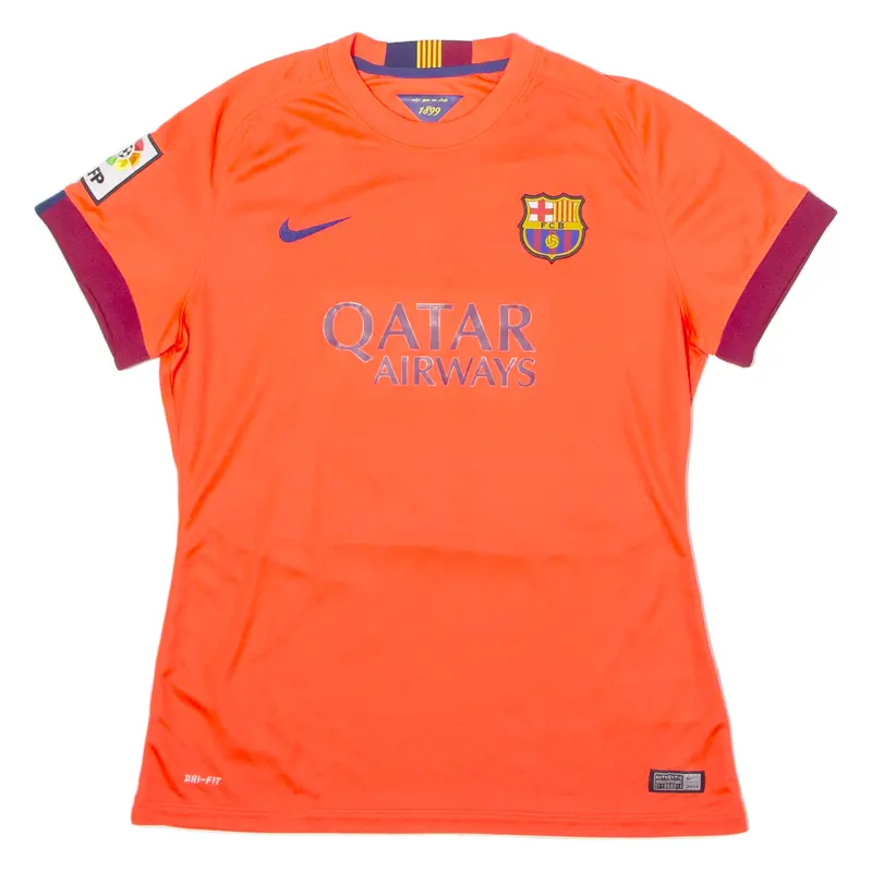 Nike 2014/15 Fc Barcelona Away Womens Football Shirt Jersey Orange Crew Neck L 1