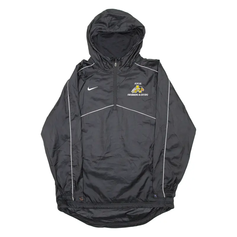 Nike Avon Swimming And Diving Pullover Mens Windbreaker Jacket Black Hooded L 1