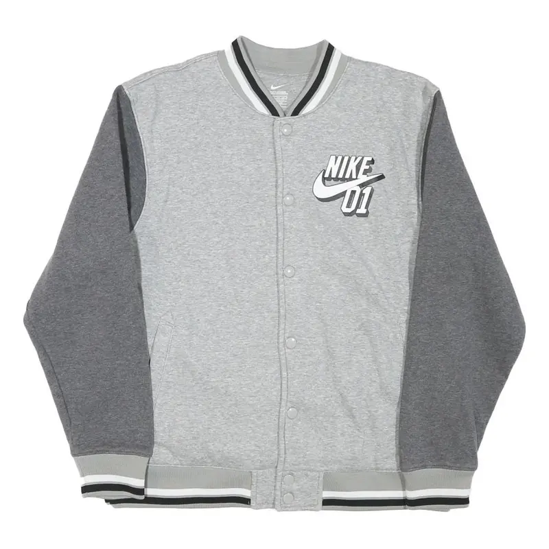 Nike Boys Grey & Dark Grey Varsity Jacket Xl Cotton Blend Button Bomber Plain 1