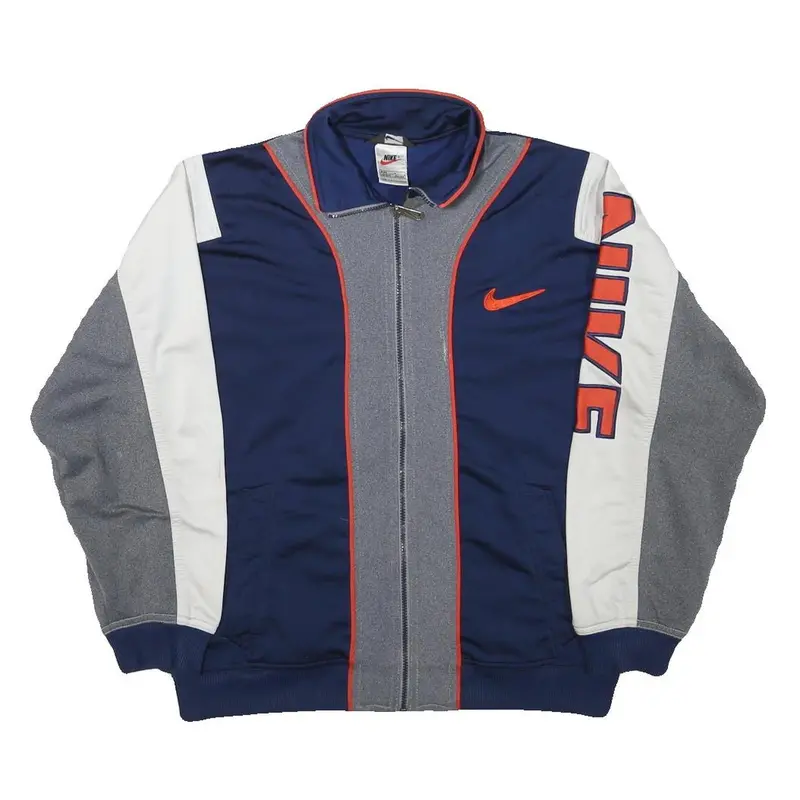 Nike Boys Navy Blue Grey & White Track Jacket L Polyester Blend Zip 1