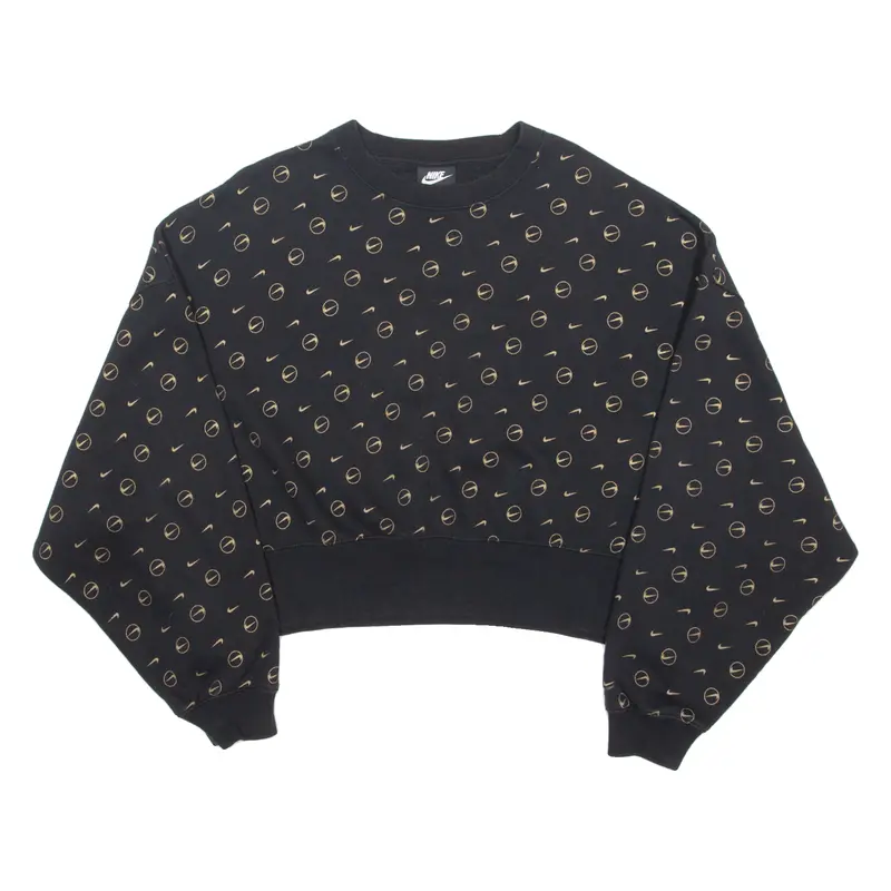Nike Cropped Loose Fit Womens Sweatshirt Black Crew Neck S 1