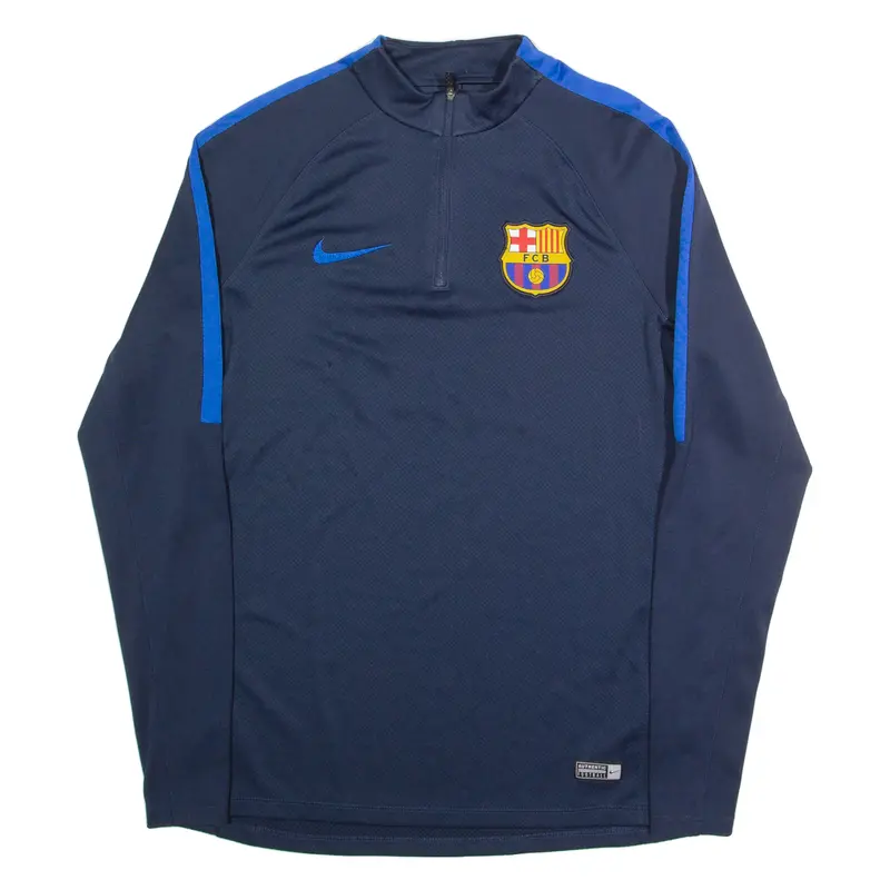 Nike Fc Barcelona Mens Football Shirt Jersey Blue Long Sleeve 1/4 Zip M 1