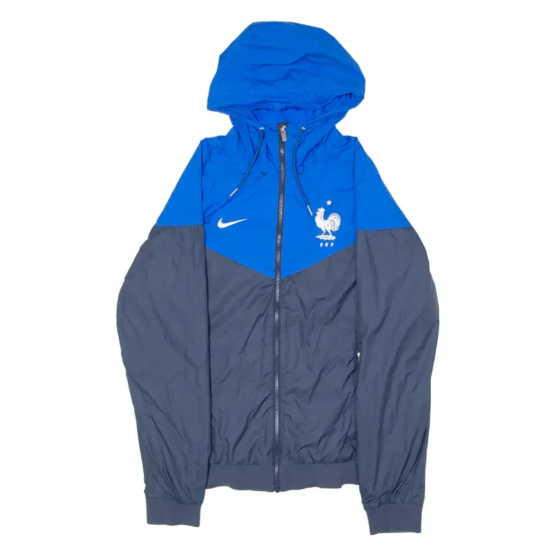 Nike French Football Federation Mens Windbreaker Jacket Blue Hooded Chevron S 1