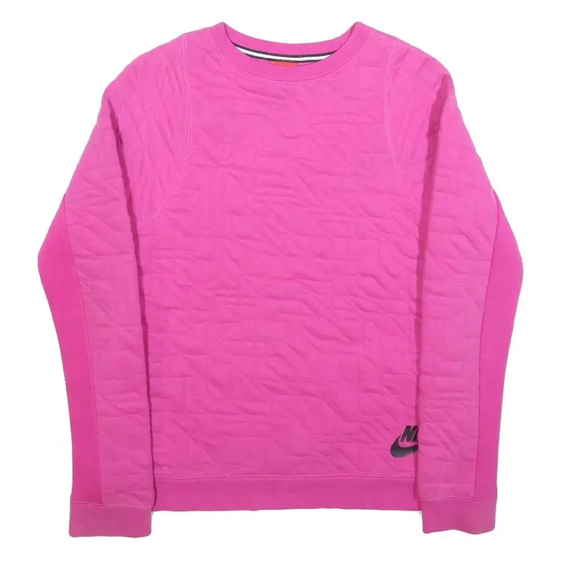 Nike Girls Pink Crew Neck Xl Sweatshirt Polyester Blend Quilted Panel Design 1