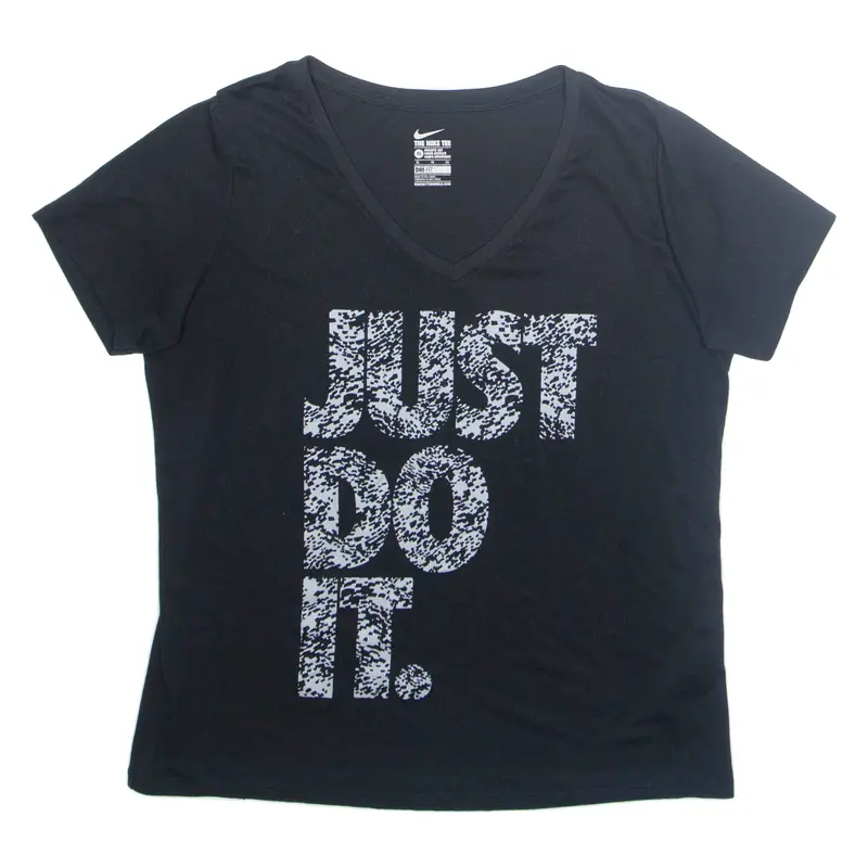 Nike Just Do It Womens T-Shirt Black V-Neck Xl 1
