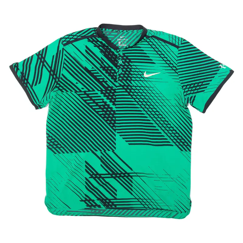 Nike Lined Print Mens Jersey Green Button Neck Xl 1