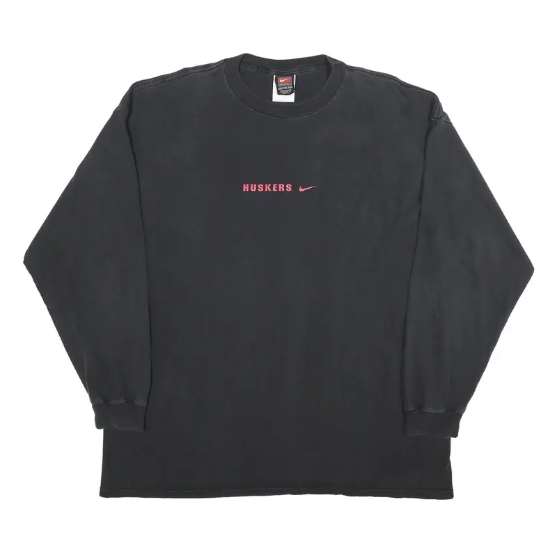 Nike Mens Black 2Xl Long Sleeve Crew Neck Huskers Graphic Vintage Cotton T-Shirt 1
