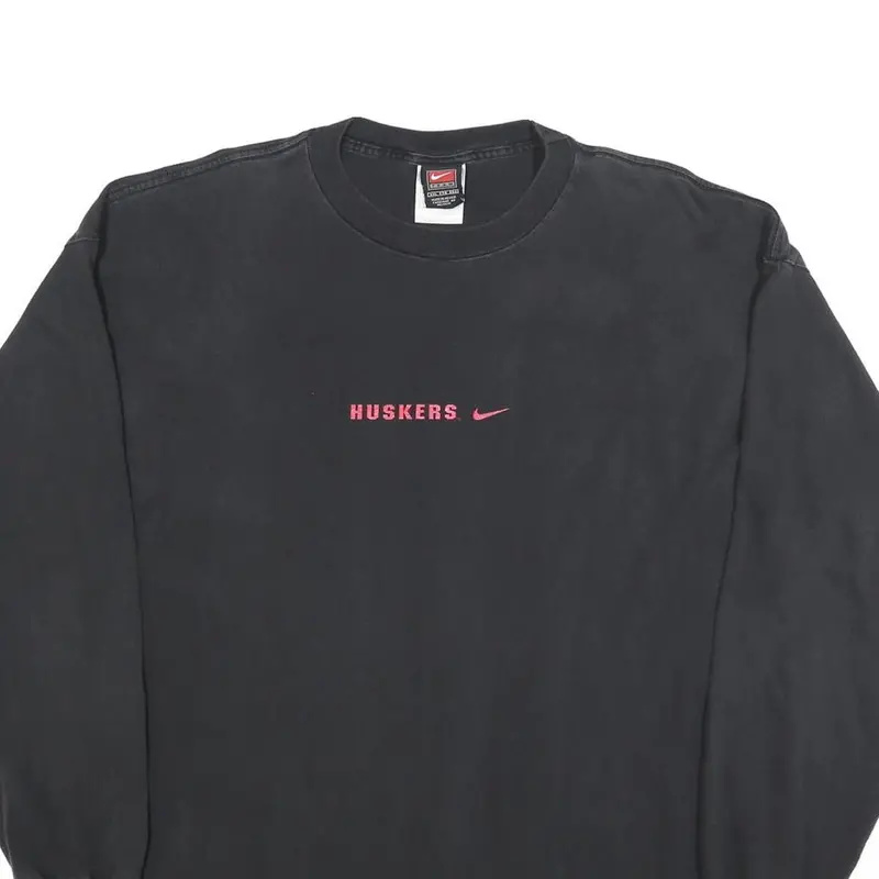 Nike Mens Black 2Xl Long Sleeve Crew Neck Huskers Graphic Vintage Cotton T-Shirt 2