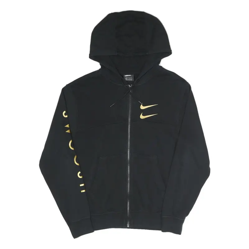 Nike Mens Black Pullover Hoodie Xs Cotton Blend Zip Sweatshirt Swoosh Print 1