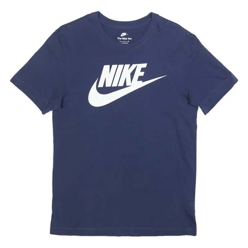 Nike Mens Blue Cotton Blend T-Shirt S Short Sleeve Crew Neck Logo Graphic 1