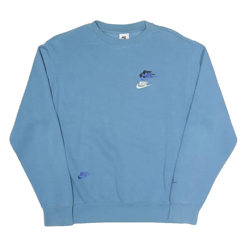 Nike Mens Blue Crew Neck S Logo Sweatshirt Cotton Blend Casual Pullover 1