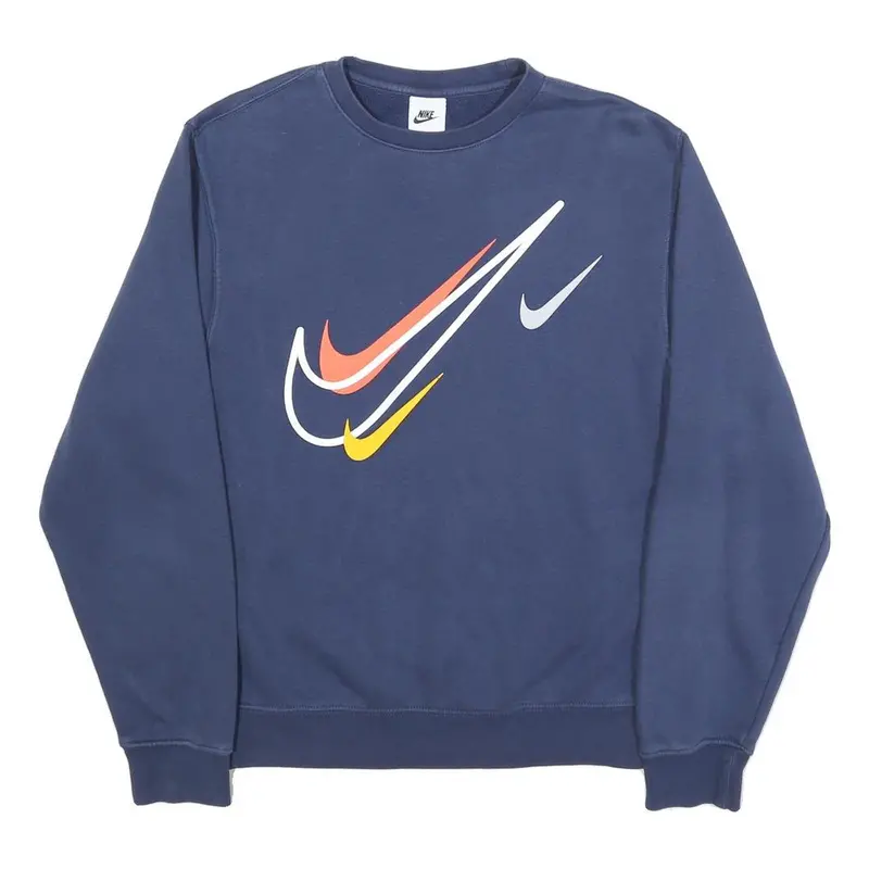 Nike Mens Blue Crew Neck Xs Cotton Blend Pullover Sweatshirt Multiswoosh Print 1