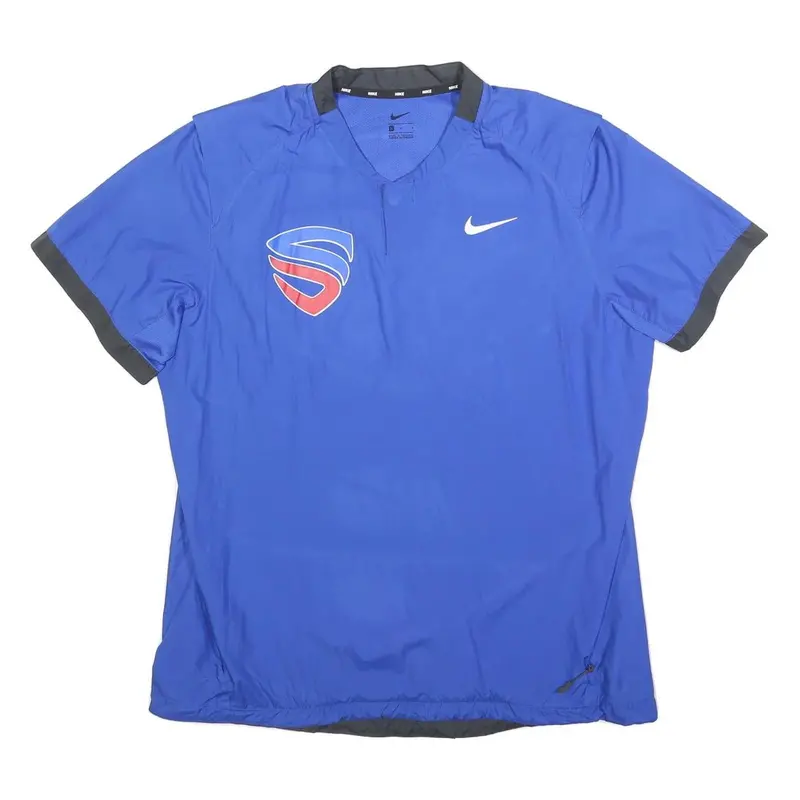 Nike Mens Blue & Grey Modern T-Shirt L Short Sleeve V-Neck Sports Graphic 1