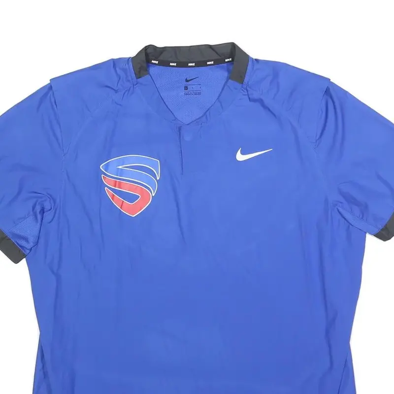 Nike Mens Blue & Grey Modern T-Shirt L Short Sleeve V-Neck Sports Graphic 2