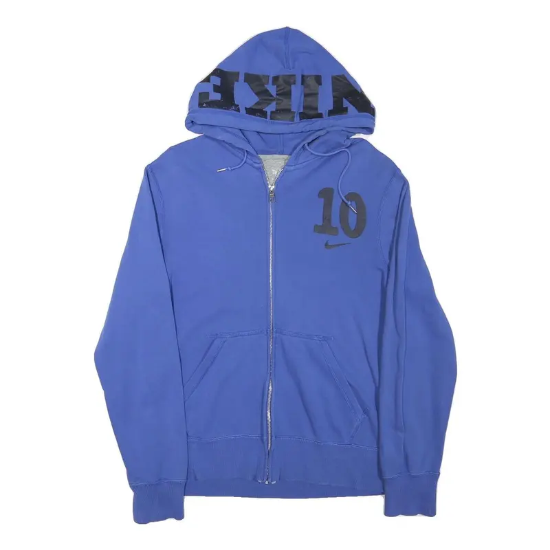 Nike Mens Blue Zip Up Hoodie M 10 Printed Logo Drawstring Hood Casual Wear 1