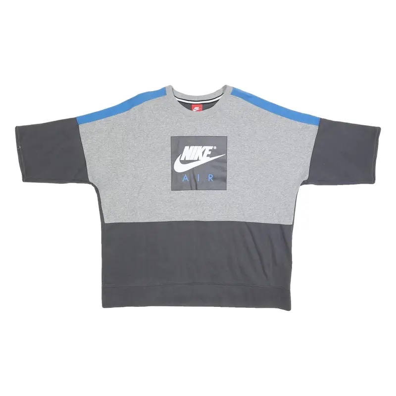 Nike Mens Grey & Blue Cotton Blend Crew Neck Xl Sweatshirt Logo Print 1
