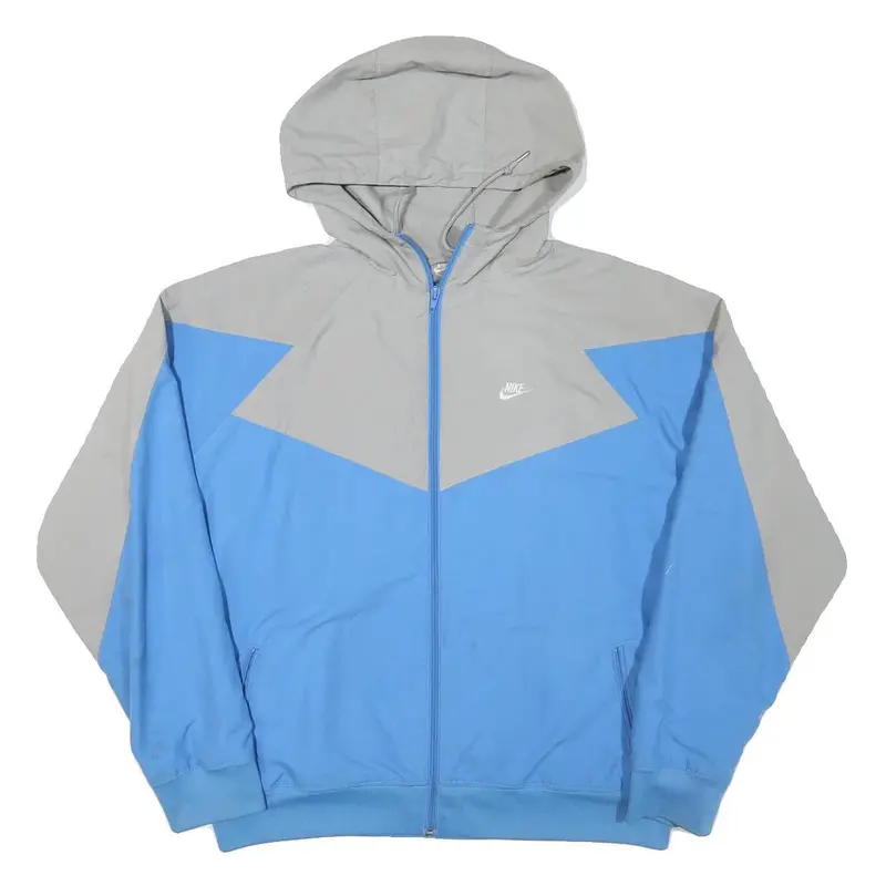 Nike Mens Grey & Blue Zip Hooded Jacket M Polyester Blend Colourblock Casual 1