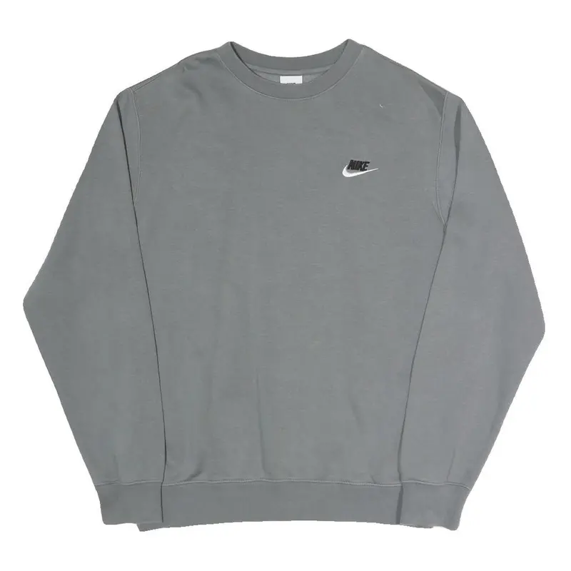 Nike Mens Grey Crew Neck S Sweatshirt Cotton Blend Logo Pullover Casual 1