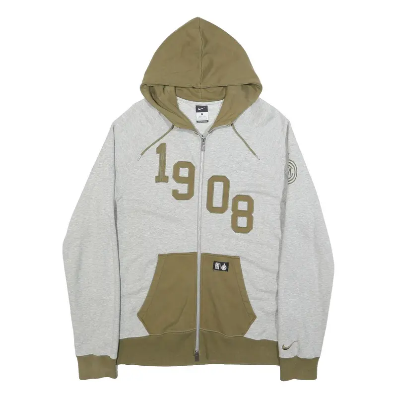Nike Mens Grey & Olive 1908 Zip Up Hoodie L Casual Sportswear Sweatshirt 1
