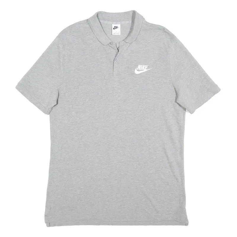 Nike Mens Grey Short Sleeve Plain L Cotton Polo Shirt Casual Sportswear 1