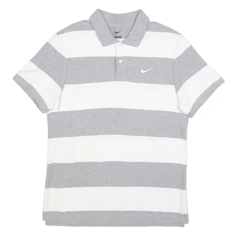 Nike Mens Grey & White Striped Short Sleeve Cotton Polo Shirt L Classic Fit 1