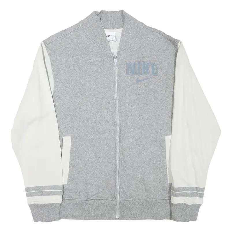 Nike Mens Grey & White Varsity Jacket M Cotton Blend Zip Plain Athletic Casual 1