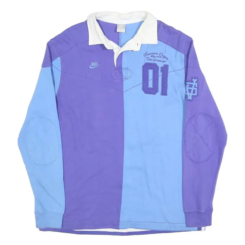 Nike Mens Purple & Blue Long Sleeve Number 01 Rugby Polo Shirt Xl Sportwear 1