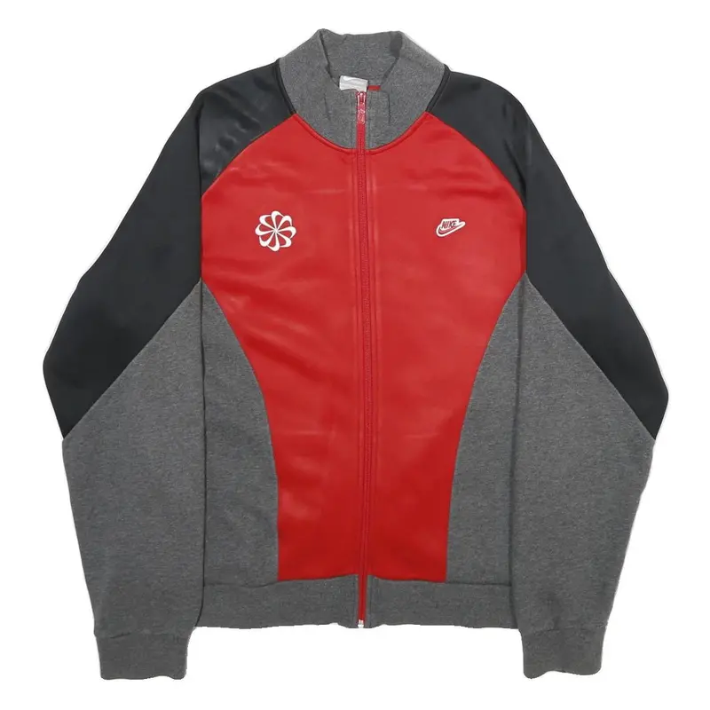 Nike Mens Red & Grey Colourblock Zip Jacket L Cotton Blend Sports Casual 1