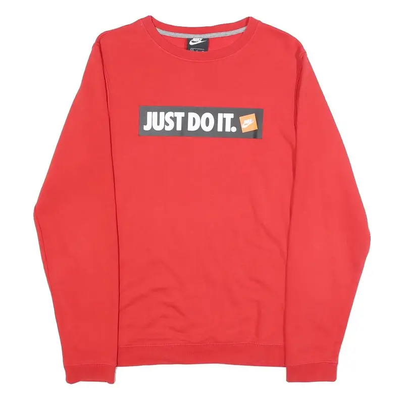Nike Mens Red Just Do It Cotton Blend Crew Neck S Sweatshirt Casual Pullover 1
