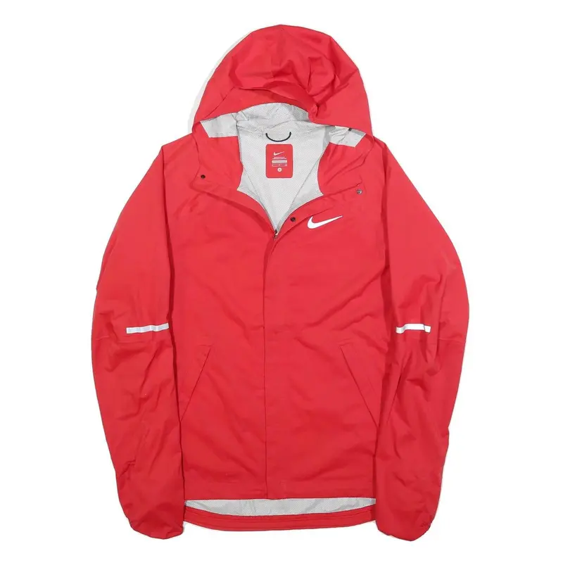 Nike Mens Red Zip Jacket S Polyester Blend Plain Reflective Sport Hooded 1