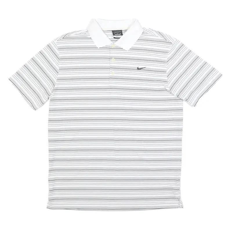 Nike Mens White & Black Striped Short Sleeve Polo Shirt M Lightweight Sports 1