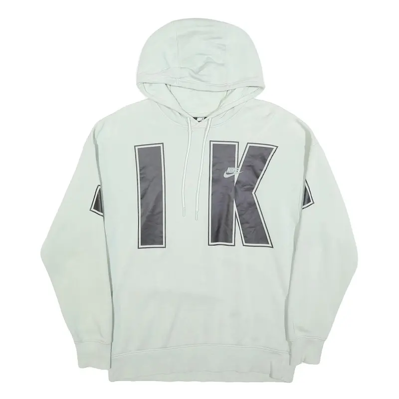 Nike Mens White Hoodie M Cotton Blend Large Ik Logo Pullover Casual 1
