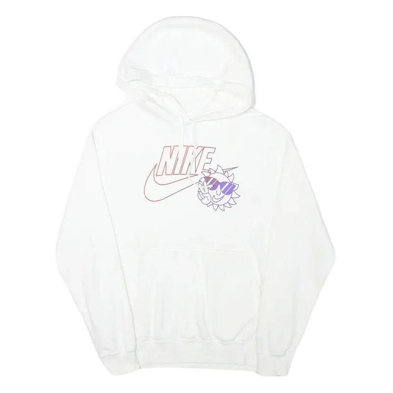 Nike Mens White Hoodie S Cotton Blend Pullover Drawstring Pocket Casual 1