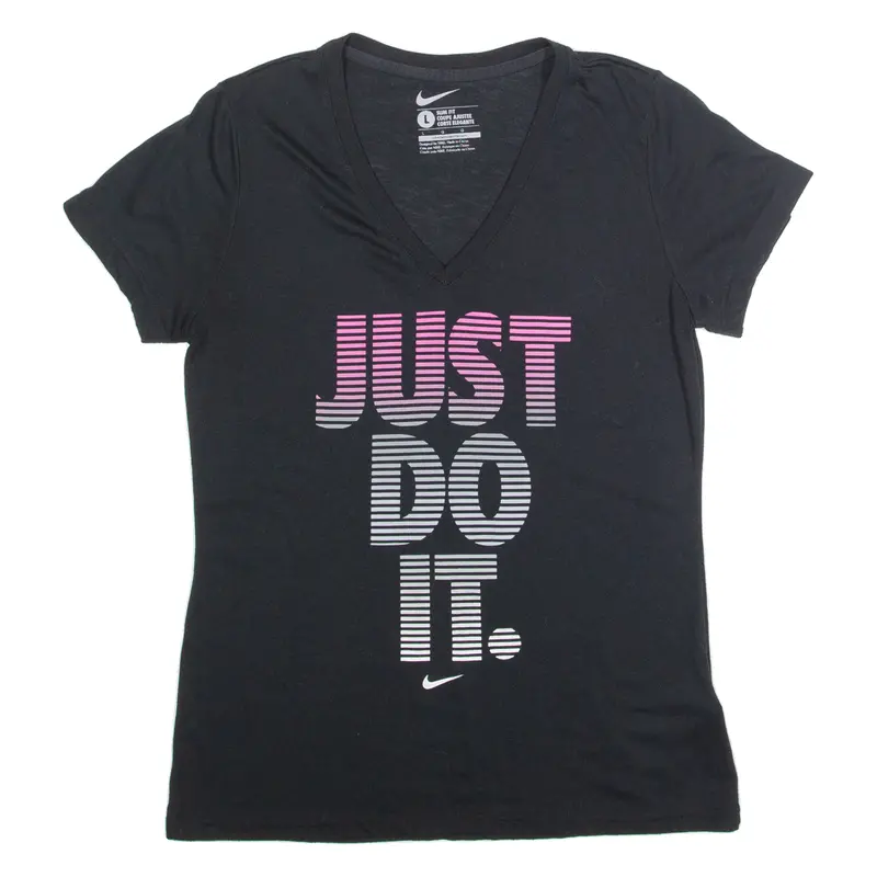 Nike Slim Fit Just Do It Womens T-Shirt Blue V-Neck L 1