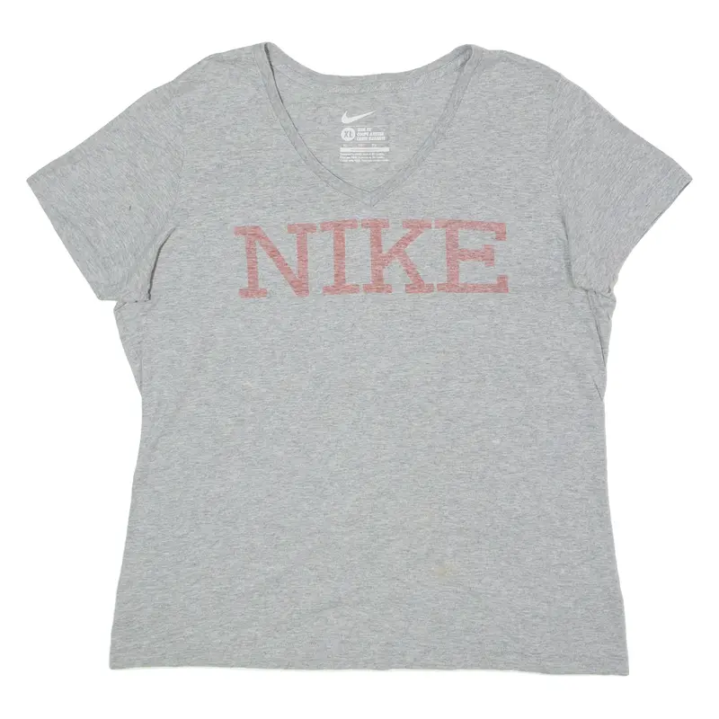 Nike Slim Fit Womens T-Shirt Grey V-Neck Xl 1