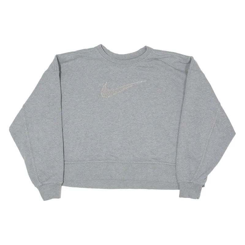 Nike Swoosh Cropped Womens Sweatshirt Grey Crew Neck L 1