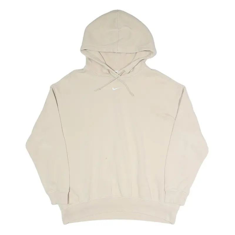 Nike Womens Beige Cotton Blend Pullover Hoodie M Minimal Logo Casual Wear 1
