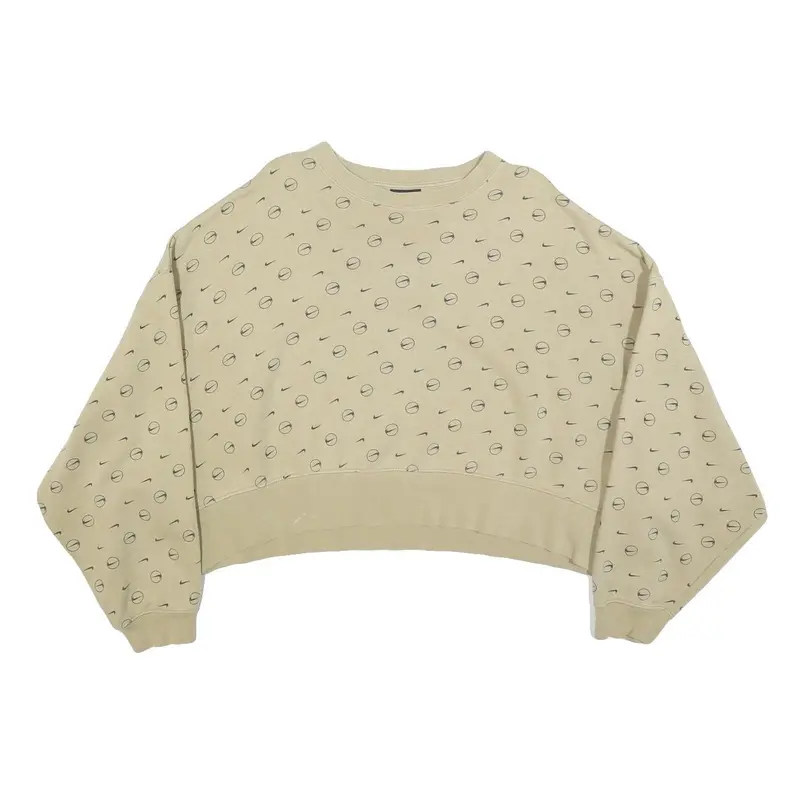 Nike Womens Beige Cotton Blend Sweatshirt M Crew Neck Long Sleeve Comfortable 1