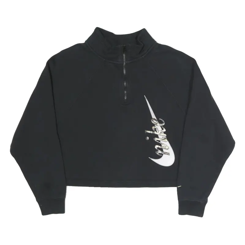 Nike Womens Black 1/4 Zip M Cotton Blend Crop Sweatshirt Sportswear 1