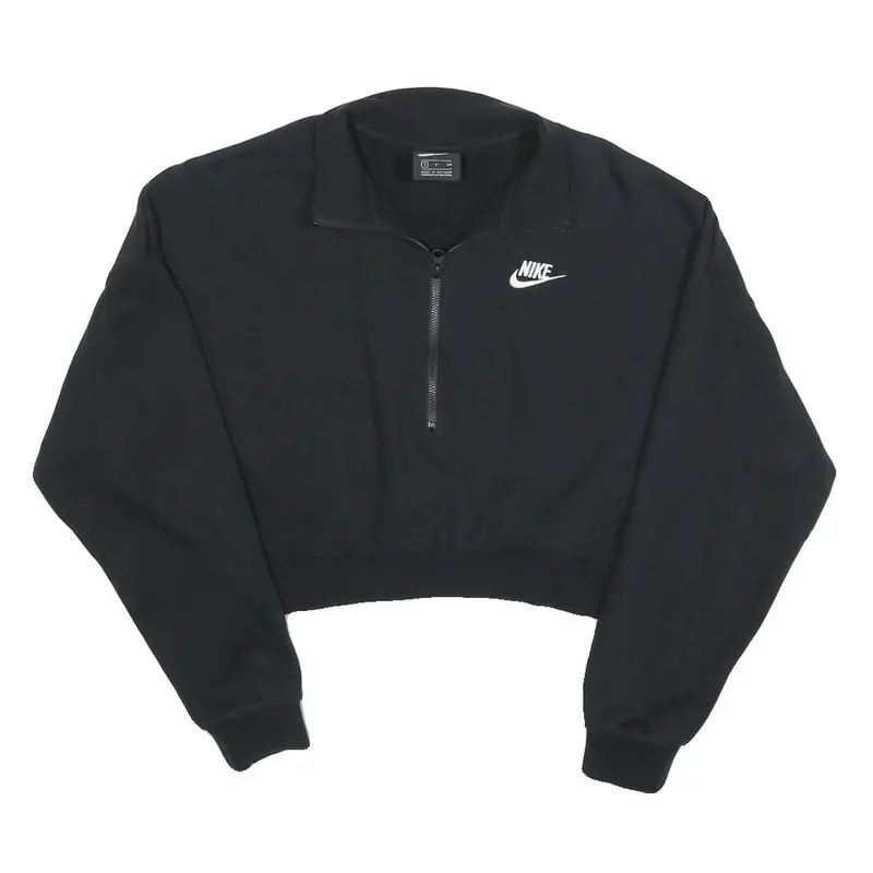 Nike Womens Black 1/4 Zip Sweatshirt S Cropped Cotton Blend Pullover 1