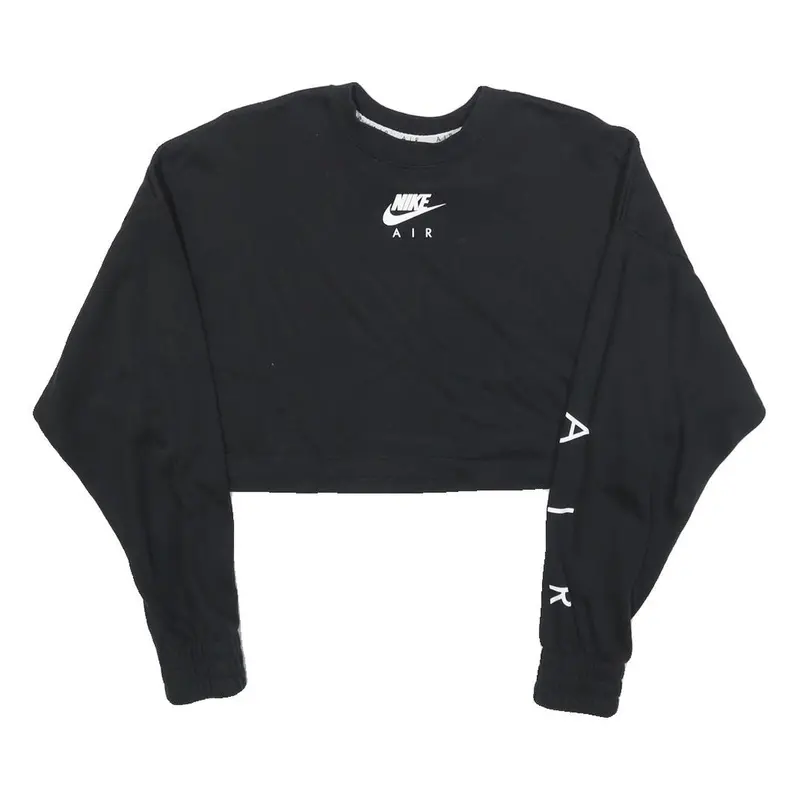 Nike Womens Black Air Crew Neck S Crop Sweatshirt Casual Sportswear 1