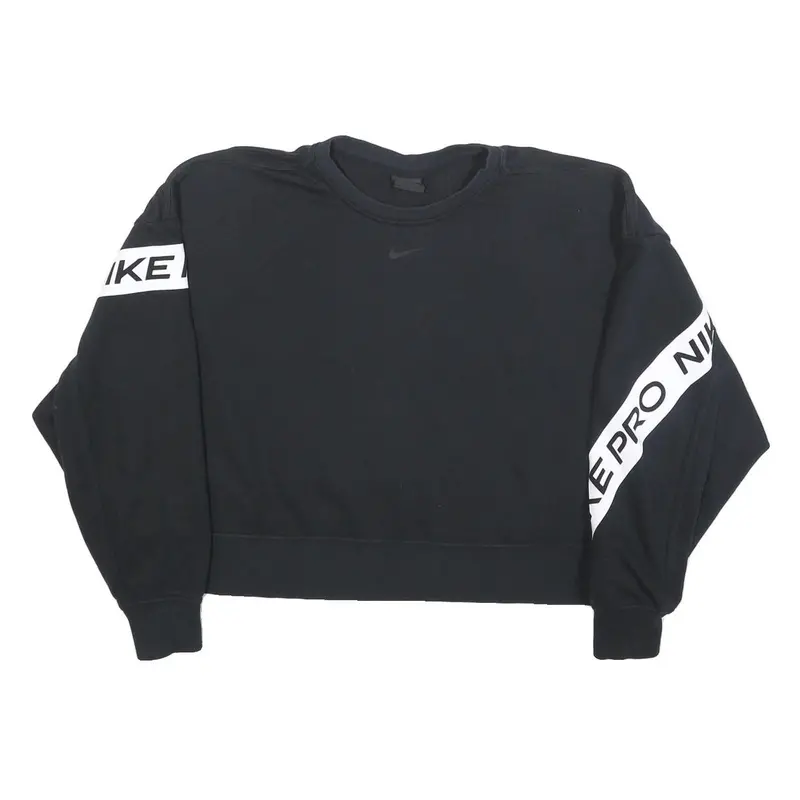 Nike Womens Black Cotton Blend Crew Neck L Sweatshirt Cropped Logo Print 1