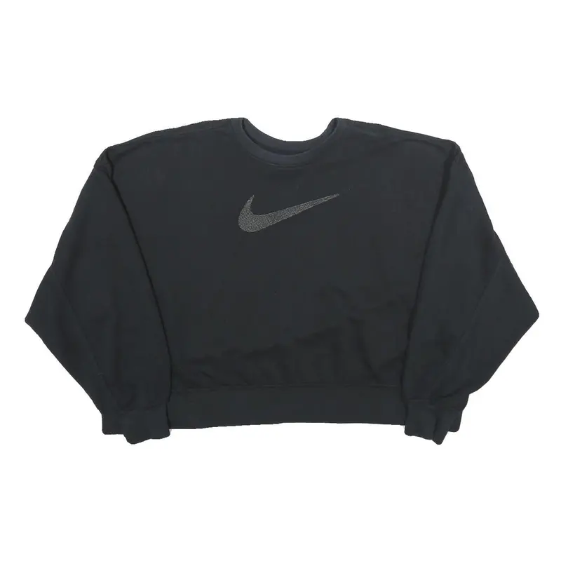 Nike Womens Black Cotton Blend Crew Neck Sweatshirt Xl Crop Logo Pullover 1