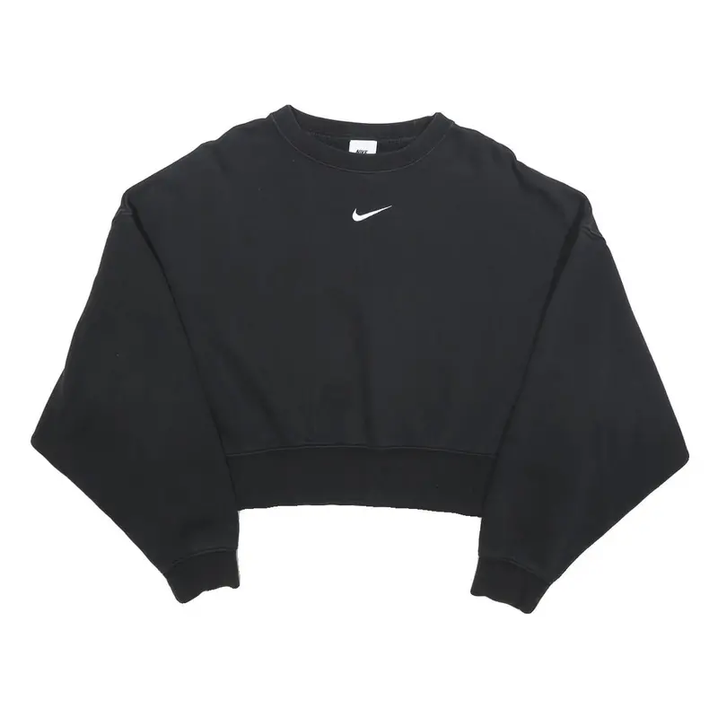 Nike Womens Black Cotton Blend Crew Neck Xs Cropped Sweatshirt Casual 1