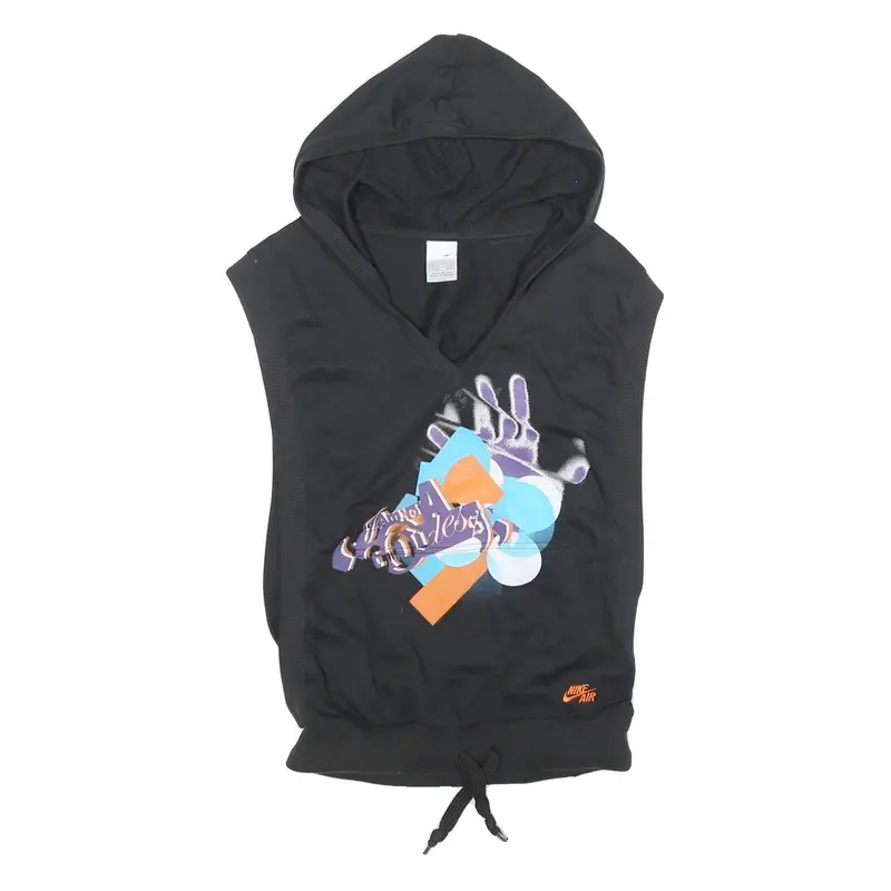 Nike Womens Black Cotton Blend Sleeveless Hoodie Uk 14 Graphic Print Hooded 1